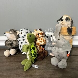 Wild Republic Plush Stuffed Animals Set Wolf Turtle Giraffe Elephant Meerkat Owl